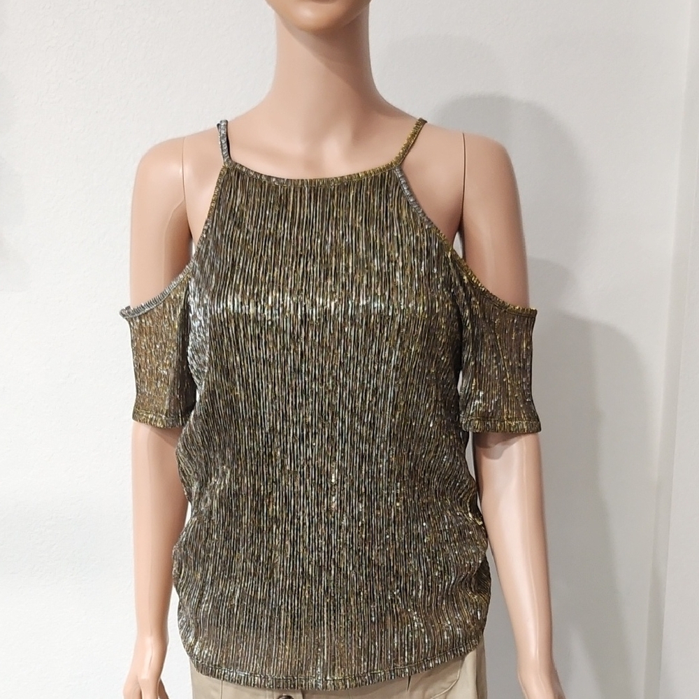 Vintage Metallic Cold Shoulder Blouse - Picture 8 of 8